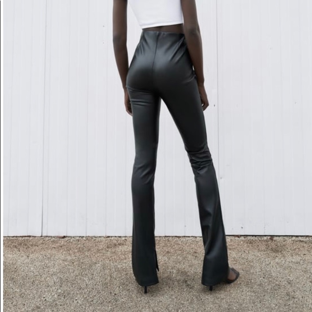 Zara EXTRA LONG FAUX LEATHER LEGGINGS size XL